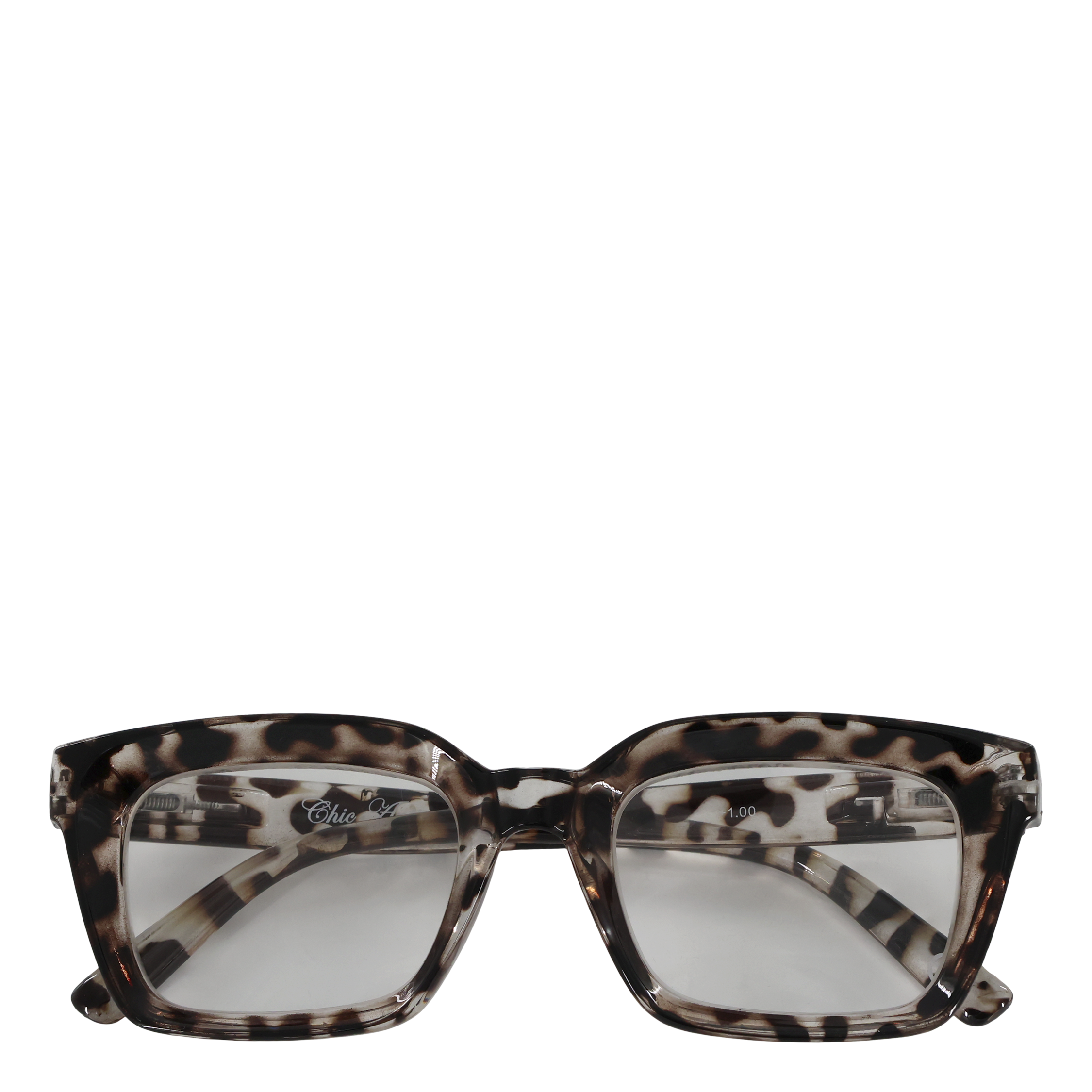 Læsebriller m. leopardmønster inkl. etui grå og sort by Chic Antique