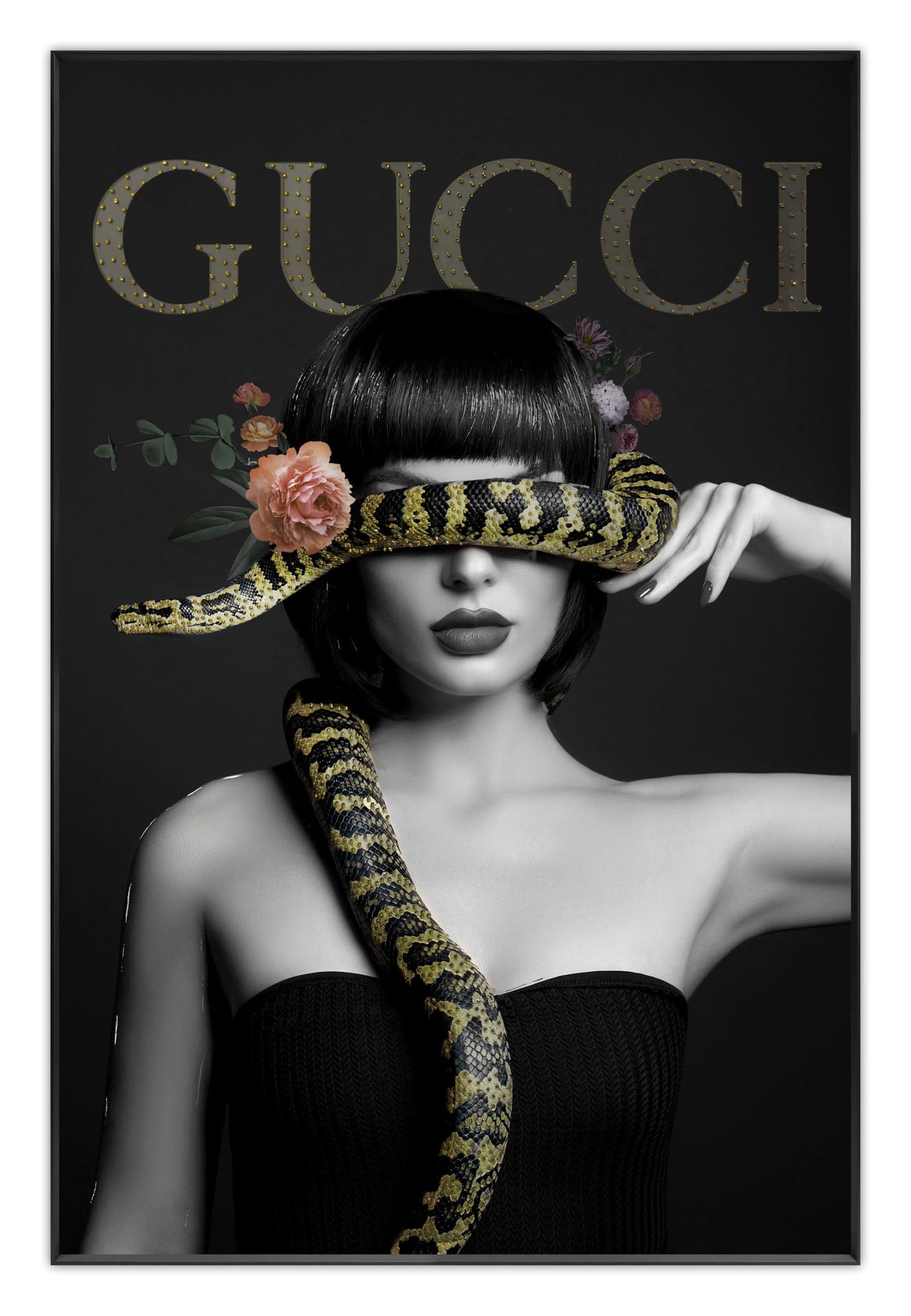 Indrammet vægmaleri – Lady with Snake 80x120 cm by L.C Wholesaler