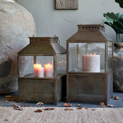 Lanterne m. mønster, H53/L34/B34 cm antique messing