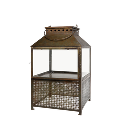 Lanterne m. mønster, H53/L34/B34 cm antique messing