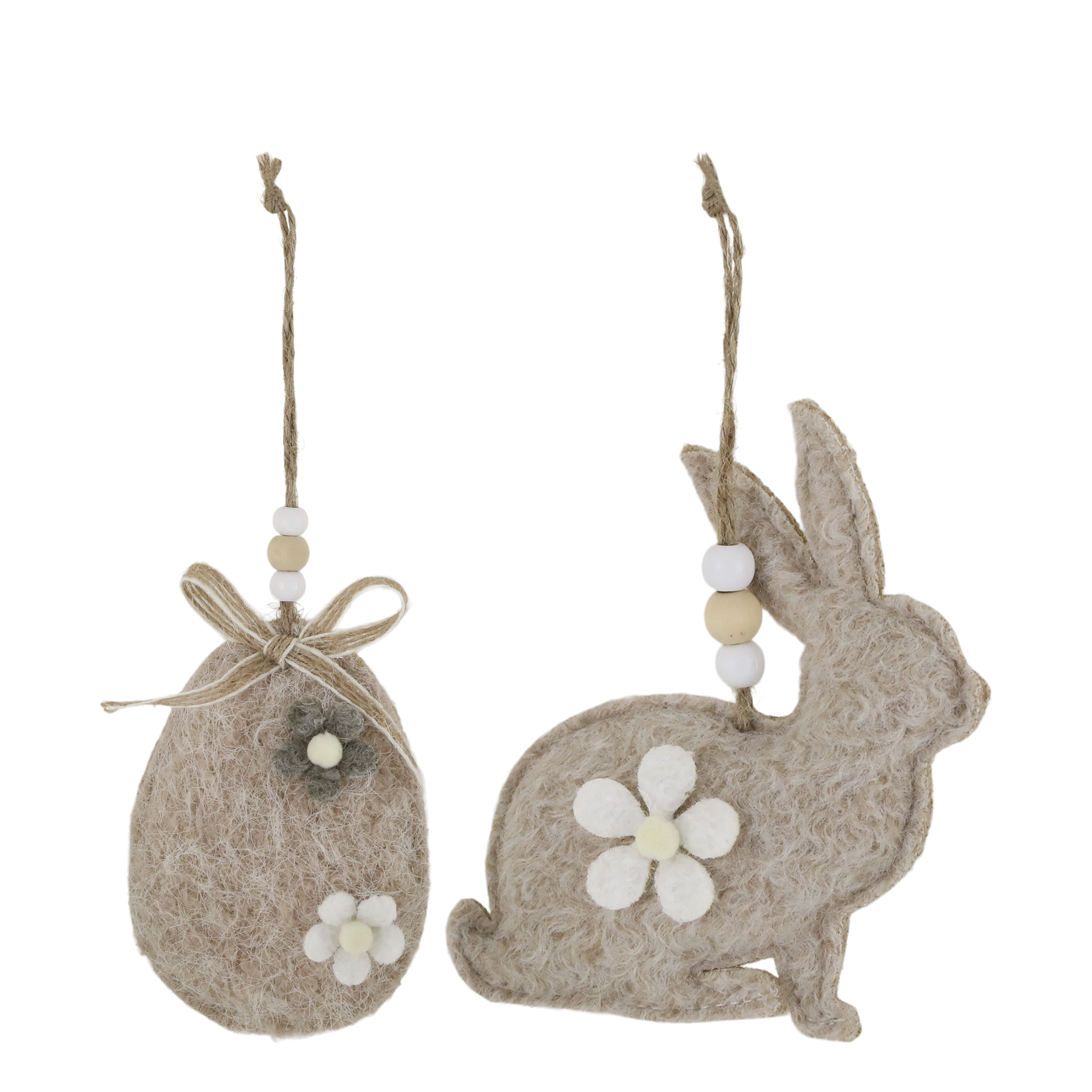 Kanin & Æg i Filt til Ophæng – Sæt af 2 – H12,5 x L7 x B3,5 cm – Linen by Chic Antique