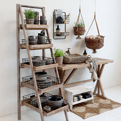 Reol m. 5 hylder og kurve, H170/L42/B70 cm natur by Chic Antique