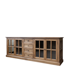 Marseille Vitrine m. 4 låger og 4 skuffer 80x220x45 cm cm natur by Chic Antique