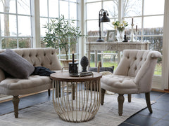 Fransk Lænestol i hørstof, H71/L67/B66 cm hør by Chic Antique