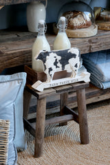 Bænk m. mønster på sæde, H33/L33/B24 cm natur by Chic Antique