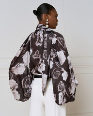 Access Blomsterbluse med bindebånd i halsudskæringen by Access Fashion