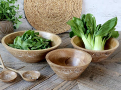 Tours skål med udskæring 10 x Ø30 cm Natur træ by Chic Antique