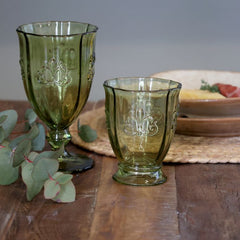 Saint-Émilion Glas m. mønster 10,5x8,5 cm oliven by Chic Antique