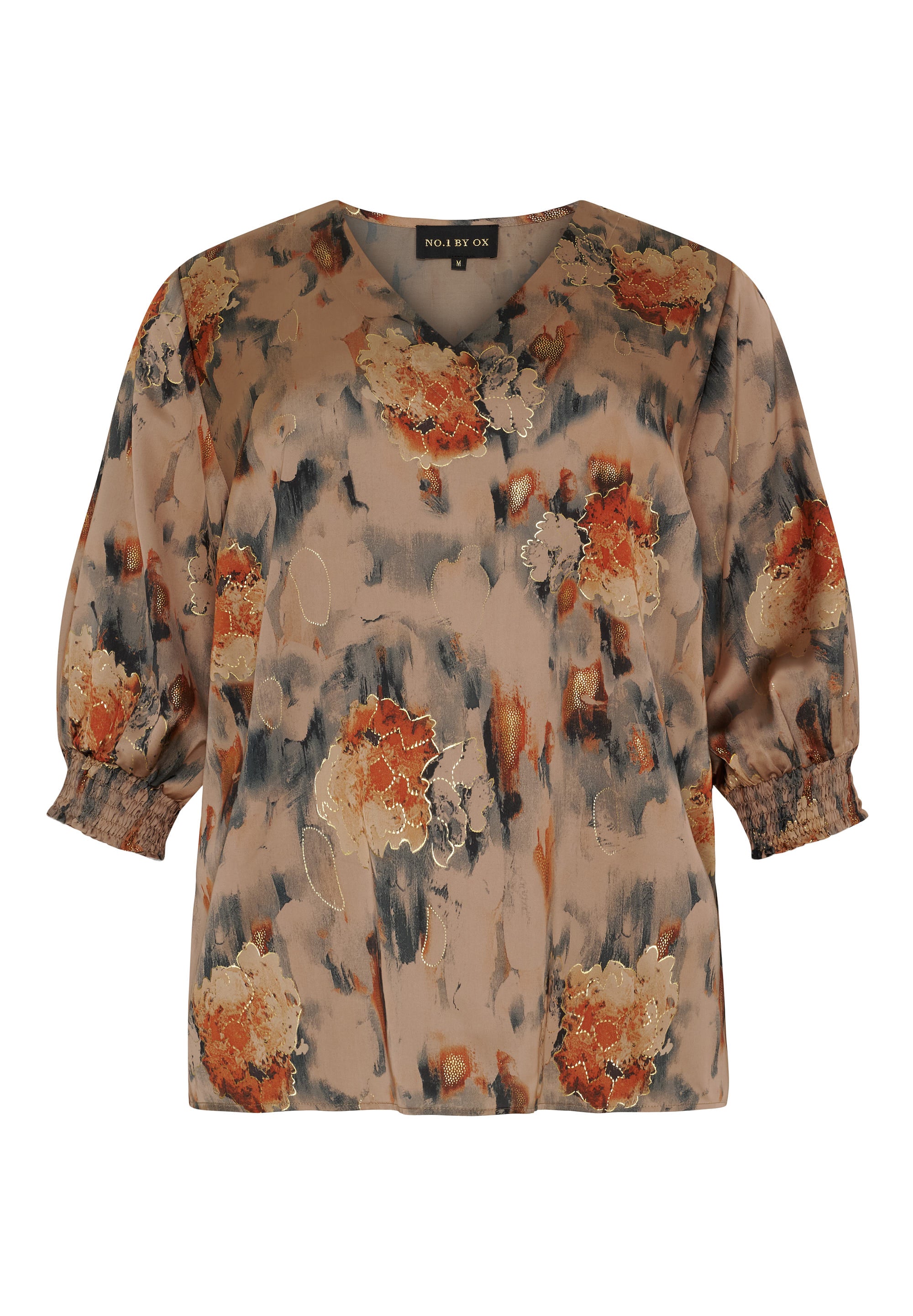 No. 1. By Ox Bluse med V-hals, smockmanchetter og halve ærmer by No. 1 By Ox