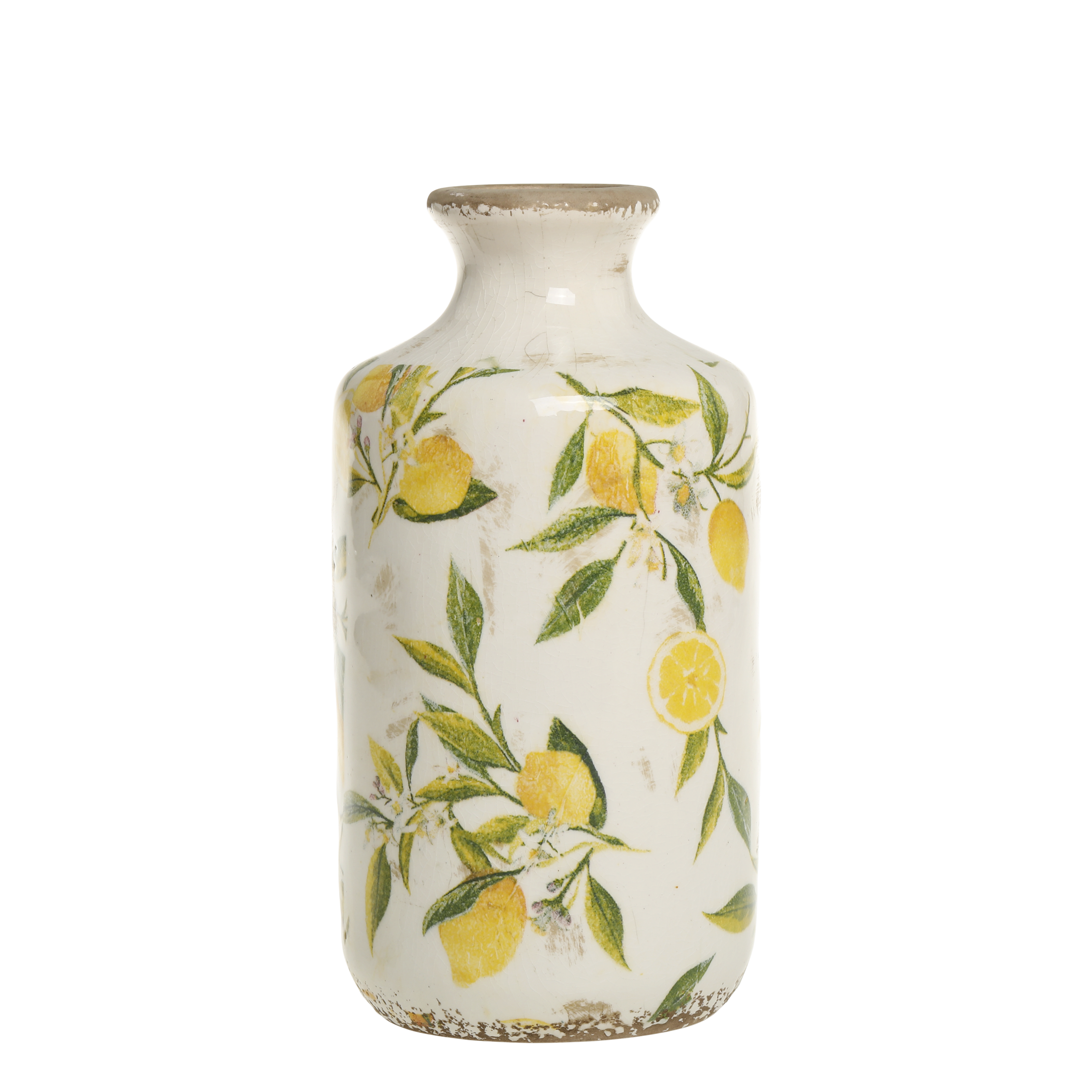 Limone vase med citronmotiv – 21x10 cm creme by Chic Antique