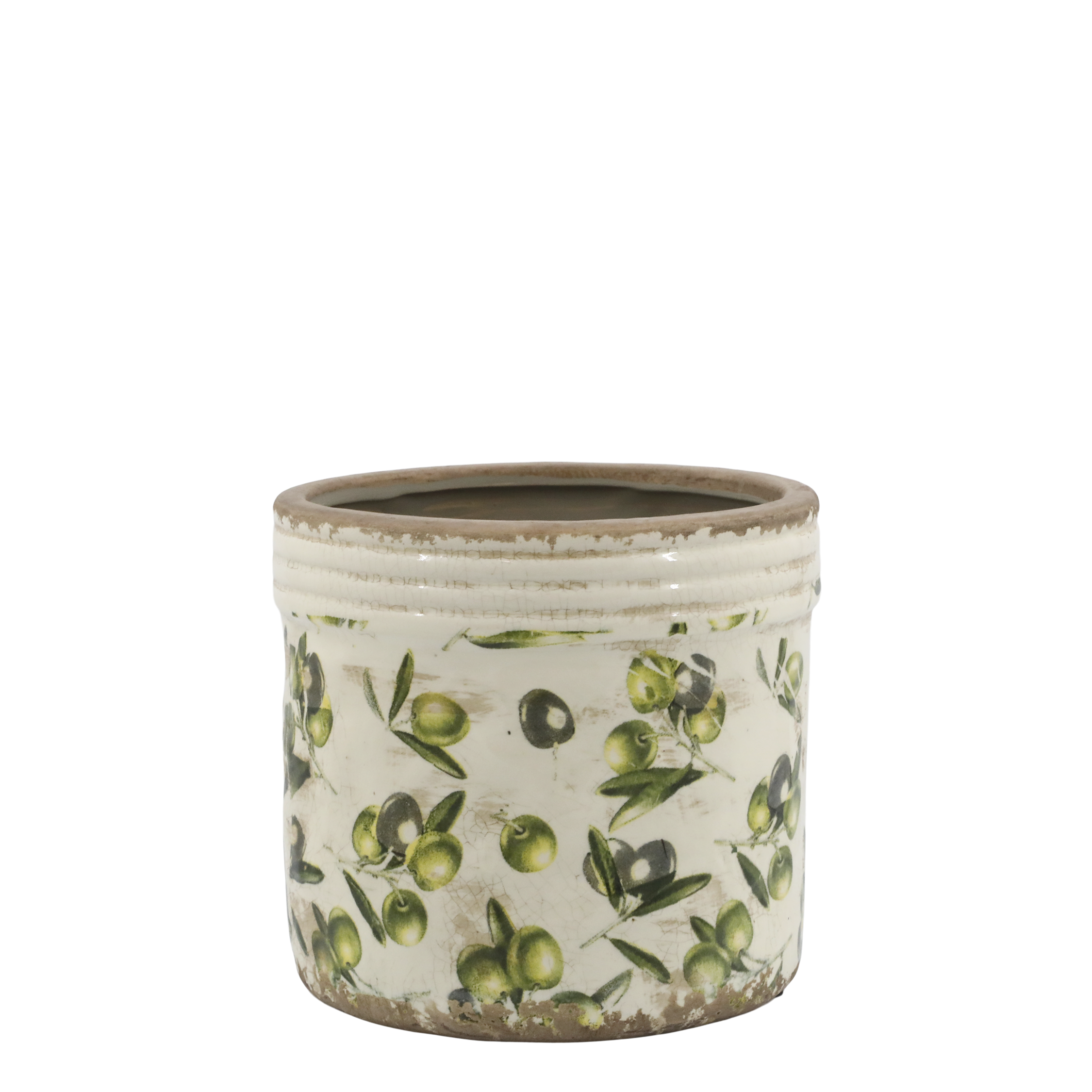 Olive Planter m. Olivemønster 15,5x17 cm Creme by Chic Antique
