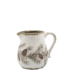 Kande med granrankemotiv Creme 15,5x16x13 cm by Chic Antique