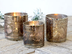 Fyrfadsstage "Hurricane" med mønster 10 x 10 cm, antique kobber by Chic Antique