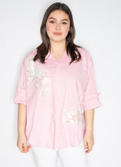 Skjorte med lyserøde broderi blomster - ITFEB25 by Lamiar