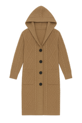 Kabelstrikket Cardigan Hætte - Brystmål 150cm