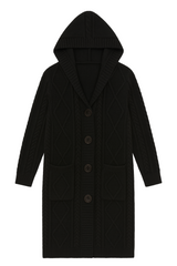 Kabelstrikket Cardigan Hætte - Brystmål 150cm