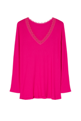 Top med lange ærmer og v-hals med blonde by Krone 1