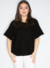 Strikbluse med kort ærme by Artico Maglificio