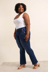 Jeans med flare og guldknapper darkwash by Krone 1