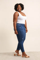 Jeans med perleblomster darkwash by Krone 1