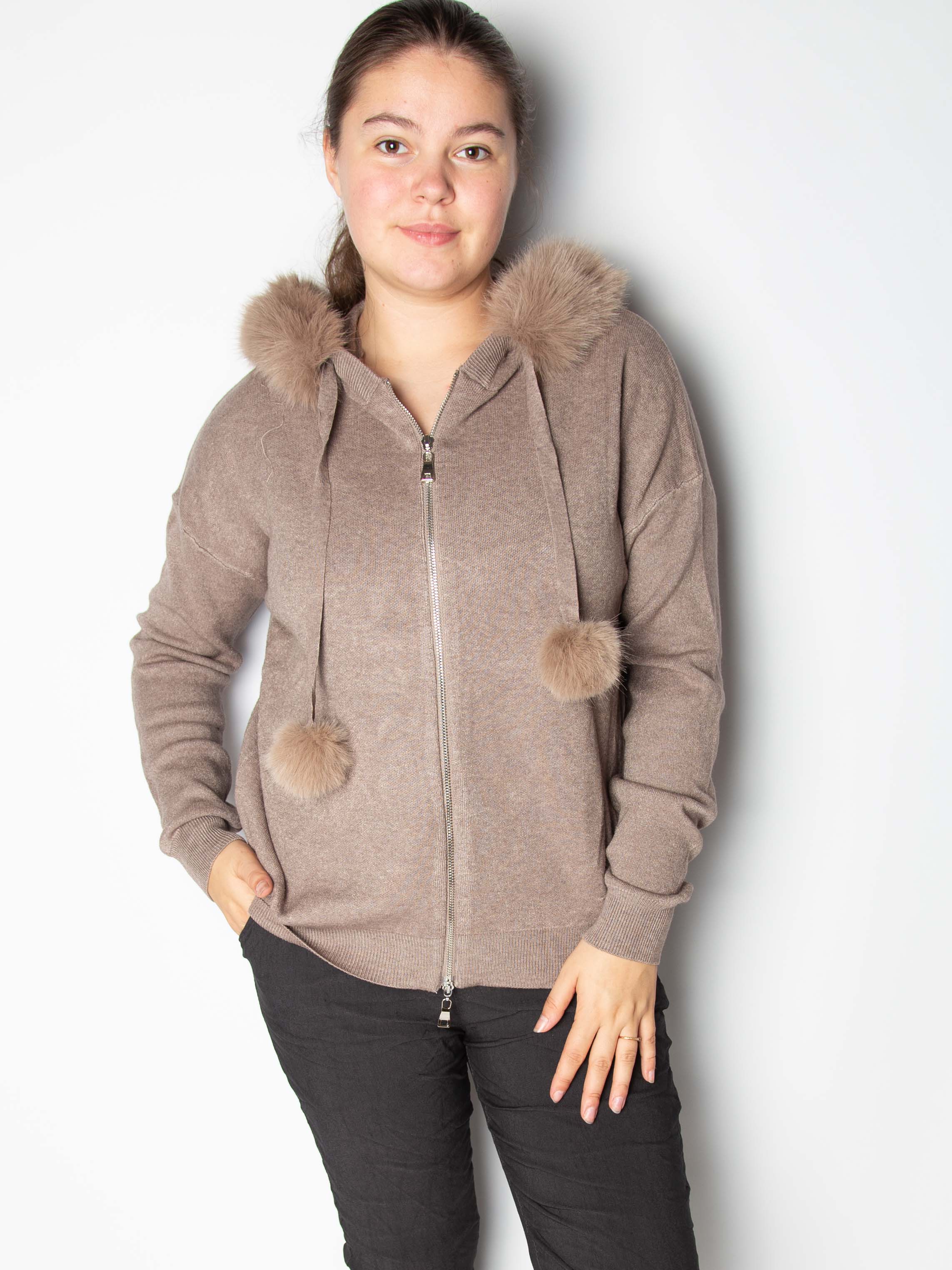 Strikcardigan med imiteret pels krave - ITSEP24 by Krone 1