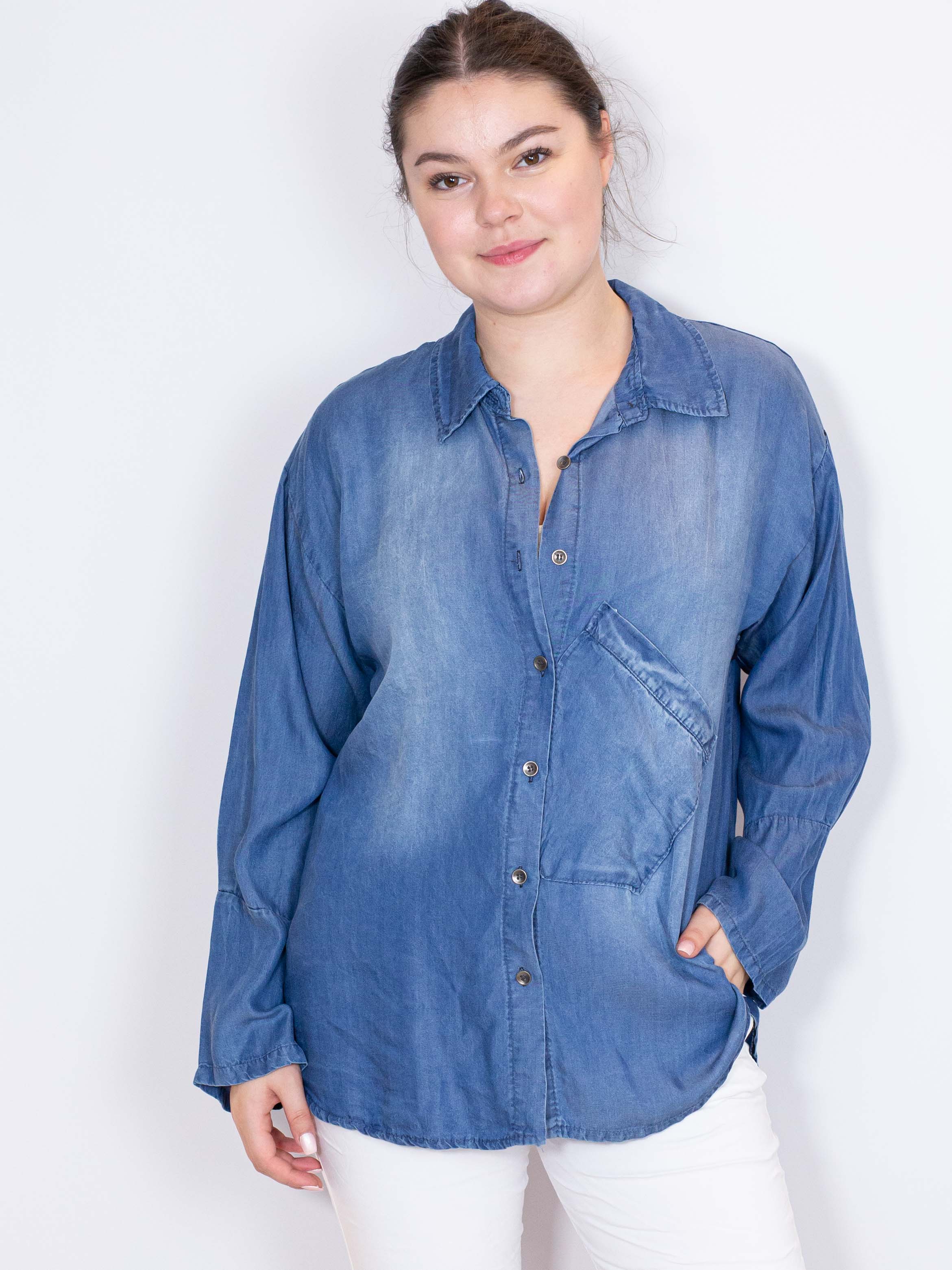 Denimlook skjorte med love bling - Str. 36-46 by Krone 1