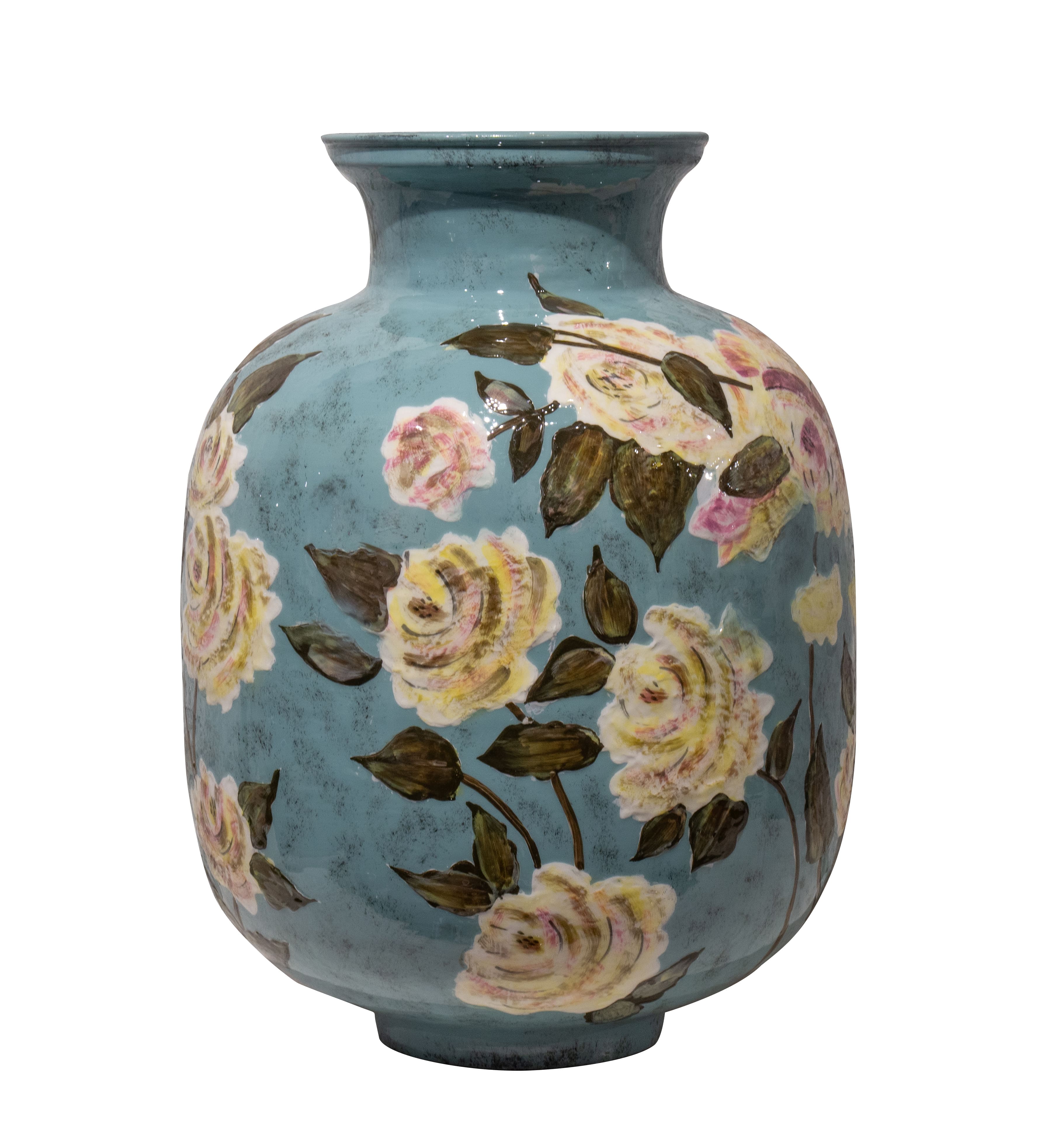 Jernvase med rosendesign – håndmalet 40x40x58 cm by L.C Wholesaler