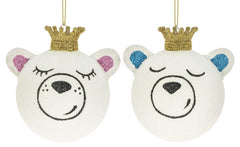 Glas Julekugle Bjørn 8 cm med Krone – 2 Assorterede (Lyserøde eller Blå Ører) by WEISTE