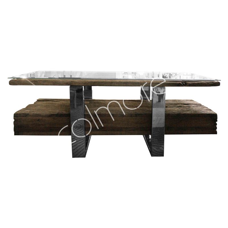 TV-bord i genbrugstræ med glasplade og stålben – 120x40x50 cm by CM