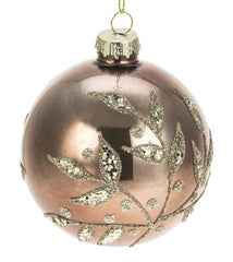 Julekugle i glas 8 cm Brun med gyldne grene by WEISTE