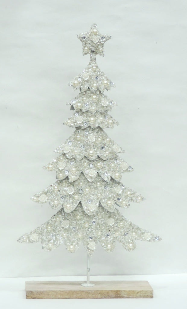 Pail.-Tree 50 cm – Hvid/Sølv juletræ med glitter og perledetaljer by Cormulder