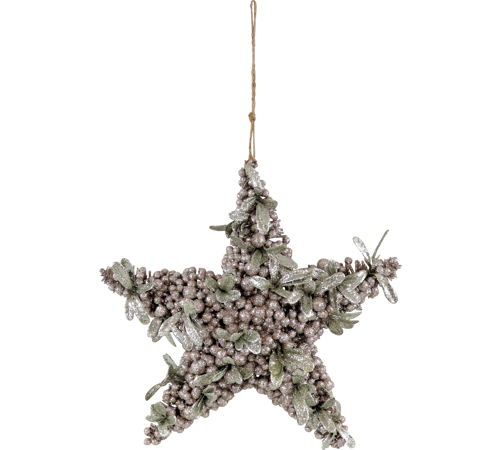 Stjerne med bær, blade og ophæng – 38x38x8 cm julepynt i naturlook by Hoff