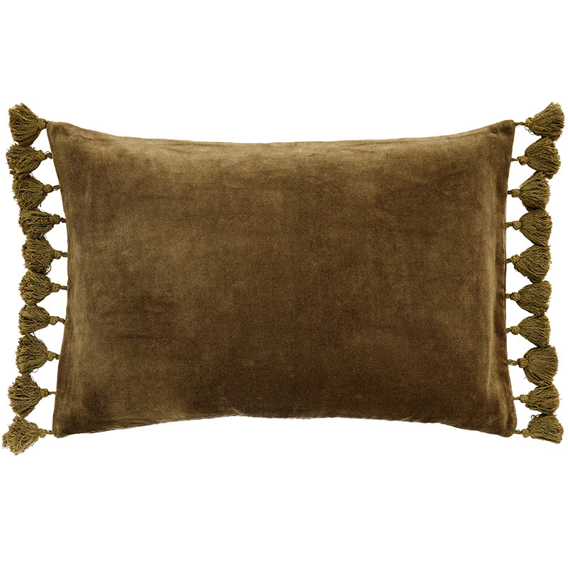 Olive Velvet Tassel Cushion 40 x 60 cm by ByLiving