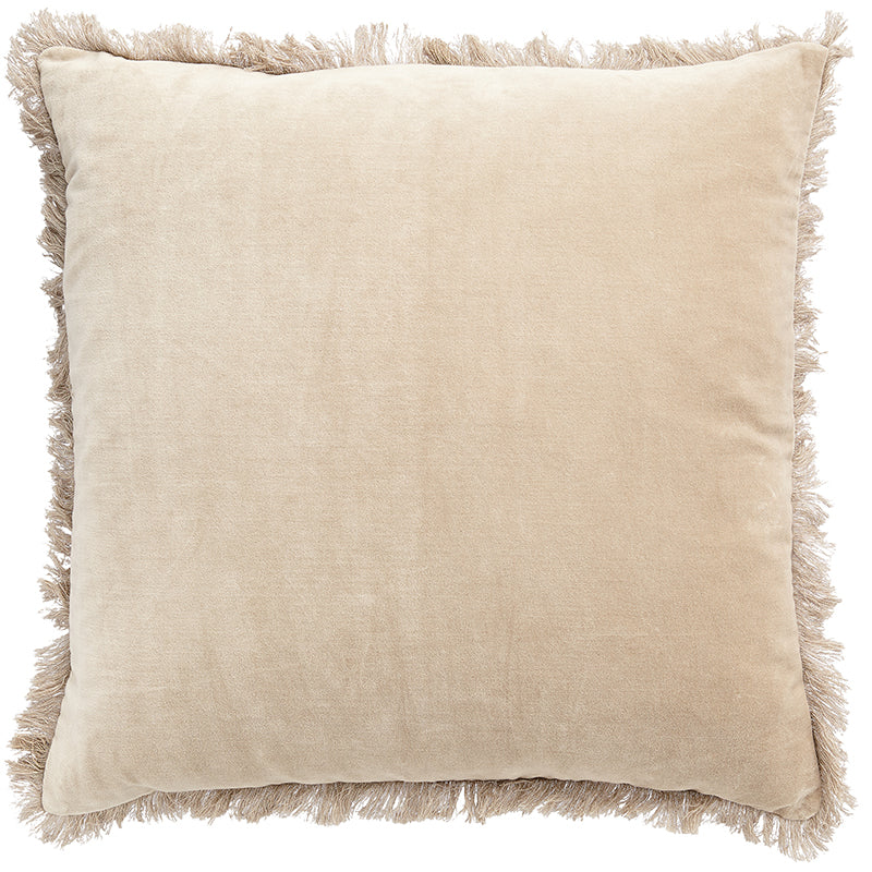 Sand Velvet Fringe Cushion by ByLiving