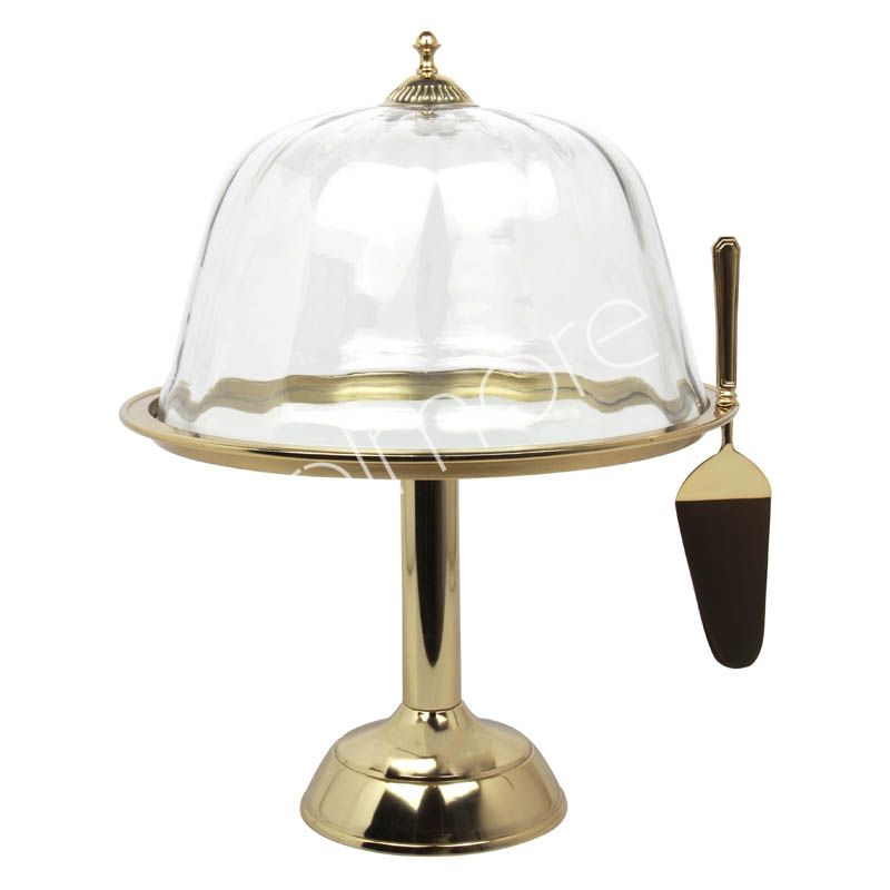 Dome med stander og serveringskniv – Aluminium BR/Guld, 39x39x49 cm