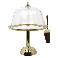 Dome med stander og serveringskniv – Aluminium BR/Guld, 39x39x49 cm