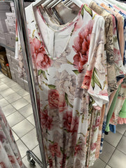 A-shape kjole med blomster print pink - Brystmål 130cm - Preorder