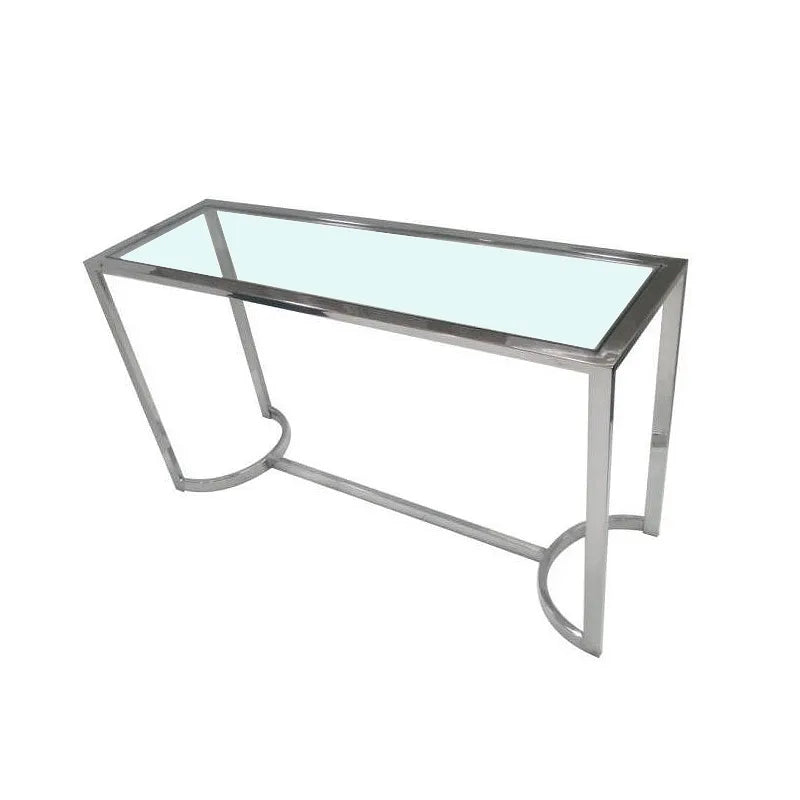 Konsolbord i glas og stål med afrundet fødder 140x45x78cm
