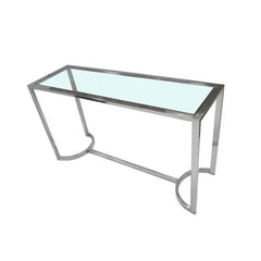 Konsolbord i glas og stål med afrundet fødder 140x45x78cm