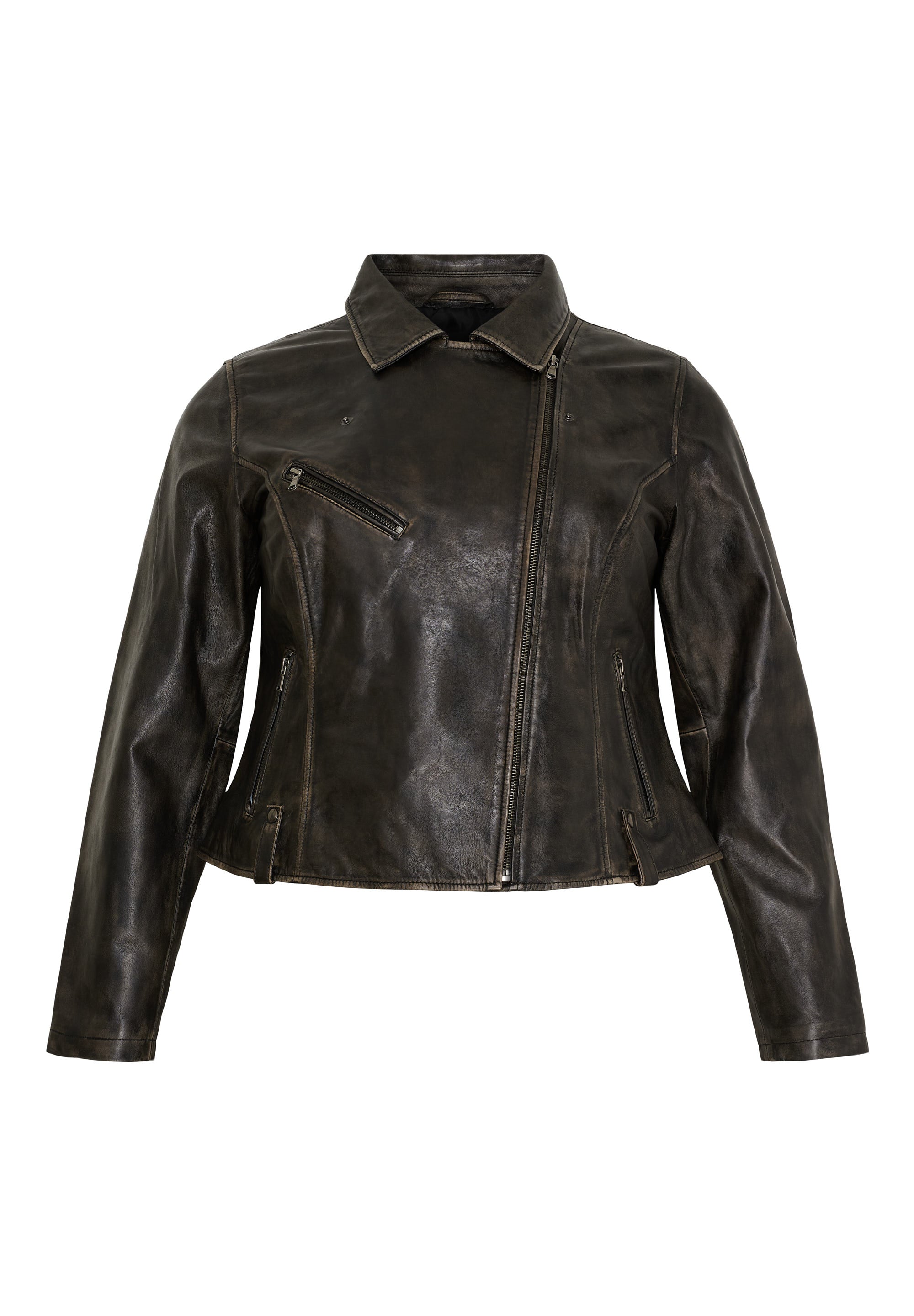 No. 1. By Ox Biker Jakke i Skind Sort Med Beige