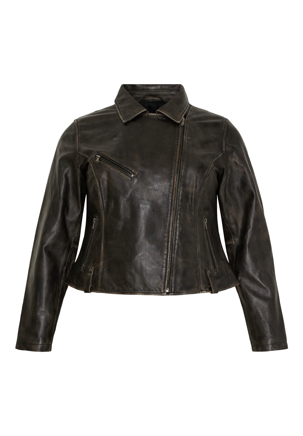 No. 1. By Ox Biker Jakke i Skind Sort Med Beige
