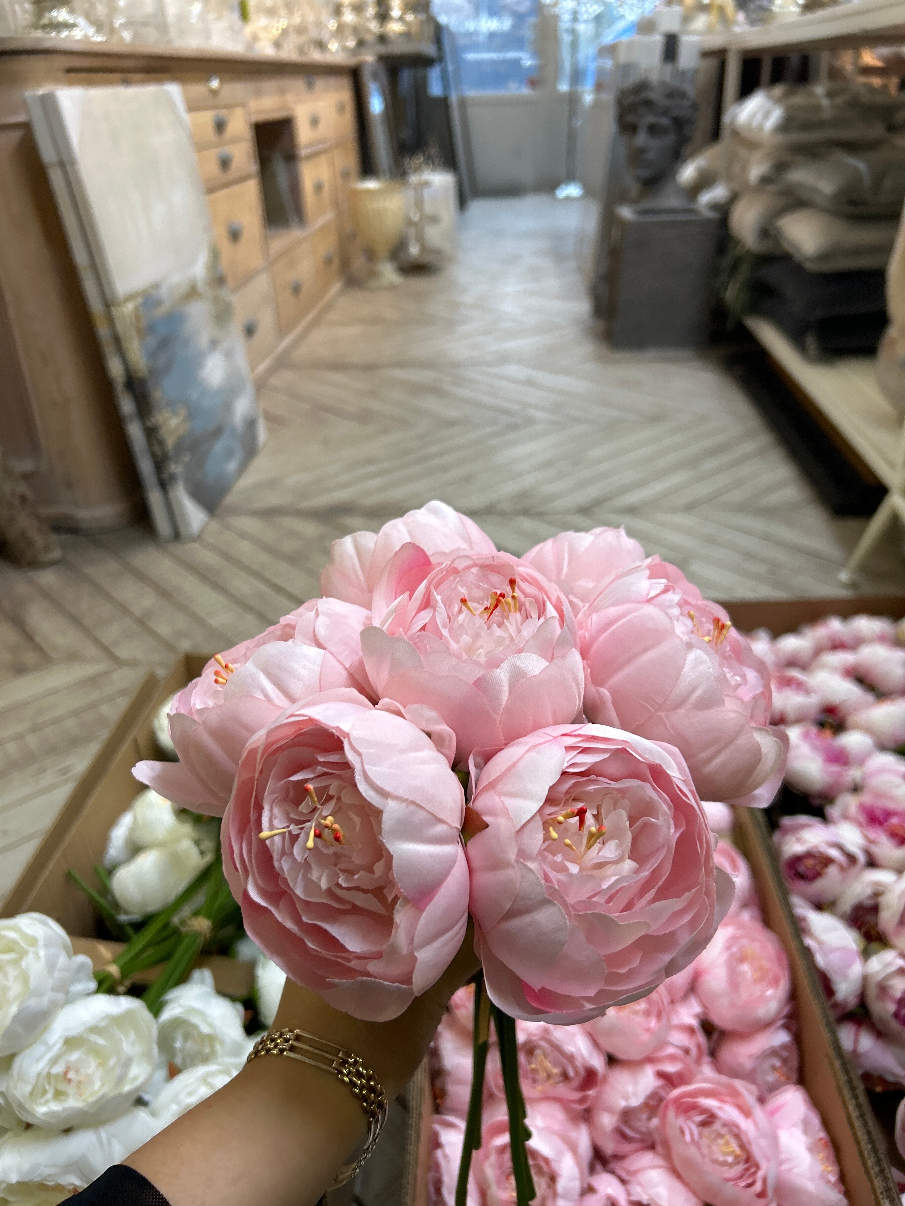 Pæon Buket Kunstige Blomster i Naturtro Design