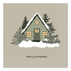 Serviet med “Merry Christmas” 16x16 cm Latte