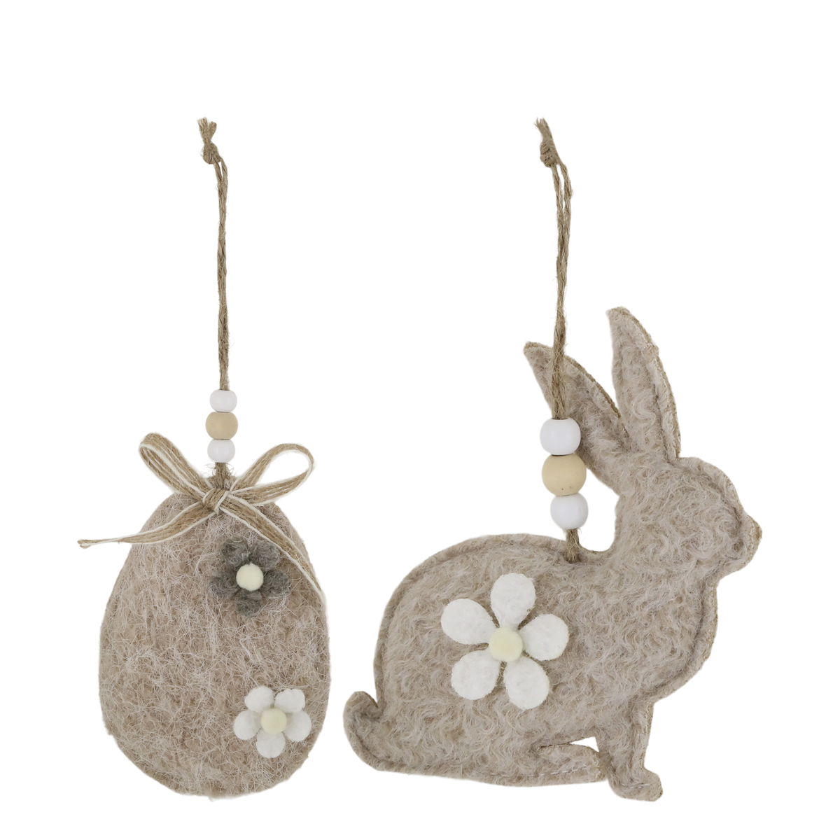 Kanin & Æg i Filt til Ophæng – Sæt af 2 – H12,5 x L7 x B3,5 cm – Linen