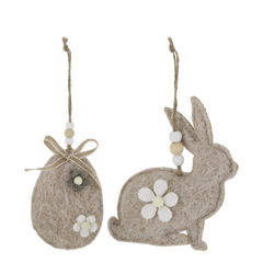 Kanin & Æg i Filt til Ophæng – Sæt af 2 – H12,5 x L7 x B3,5 cm – Linen
