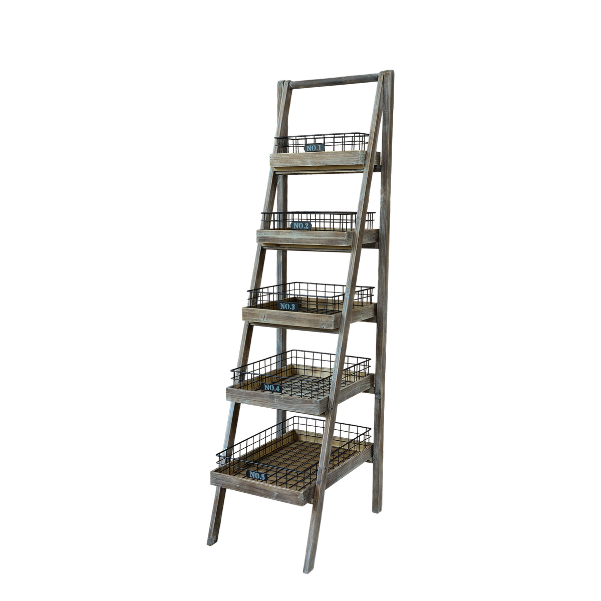 Reol m. 5 hylder og kurve, H170/L42/B70 cm natur by Chic Antique