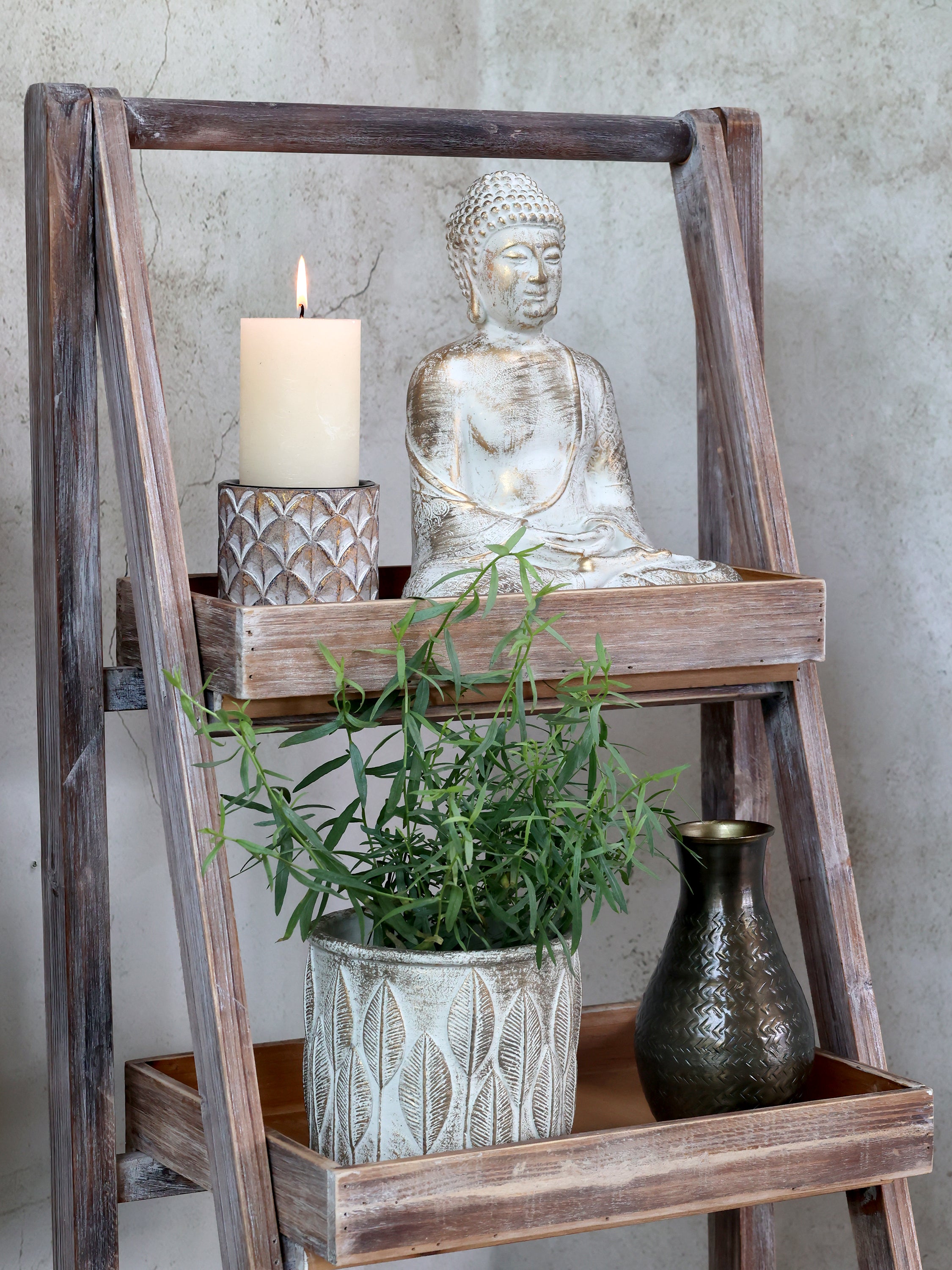 Reol m. 5 hylder og kurve, H170/L42/B70 cm natur by Chic Antique