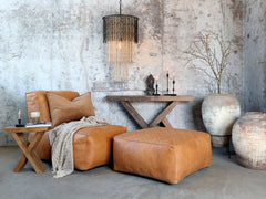 Loungestol i læder, H83/L103/B83 cm cognac by Chic Antique