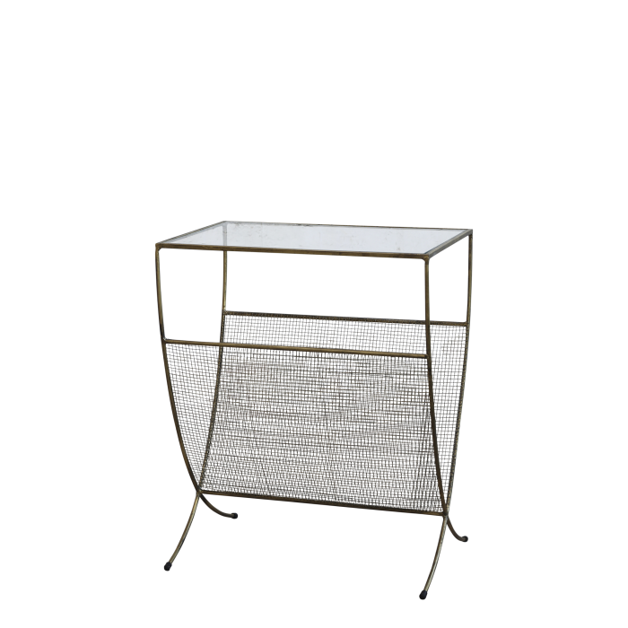 Magasinholder med glasplade 60,5 x 49 x 32 cm Antique messing