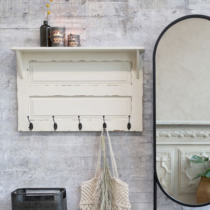 Knagerække m. 5 knager og 1 hylde, 51x81,5x13 cm antique creme